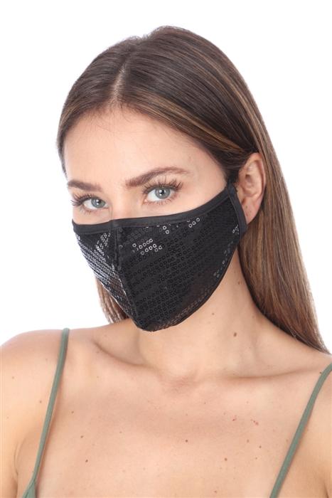 Kyanite Fashion Mask 101 black sequins face mask with double layer, stylish accessories for fashion and protection.