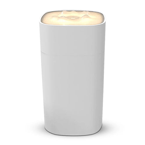 Maroon Asteria portable mini humidifier with small spray, desktop design, silent operation, and aroma essential oil compatibility.