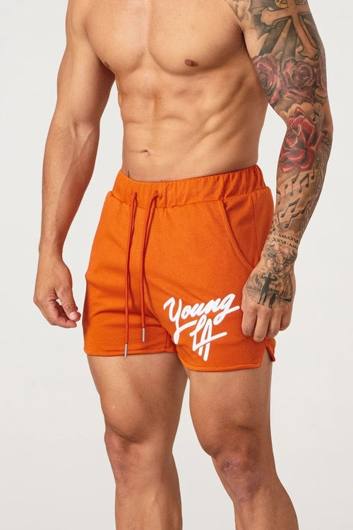 Raspberry Eurybia Young LA trendy beach shorts with colorful tropical print and adjustable waistband, casual summer style