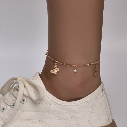 Silver plated Butterfly Bohemia ankle bracelet with chain design from Red Iphigenia, featuring delicate butterfly charms.