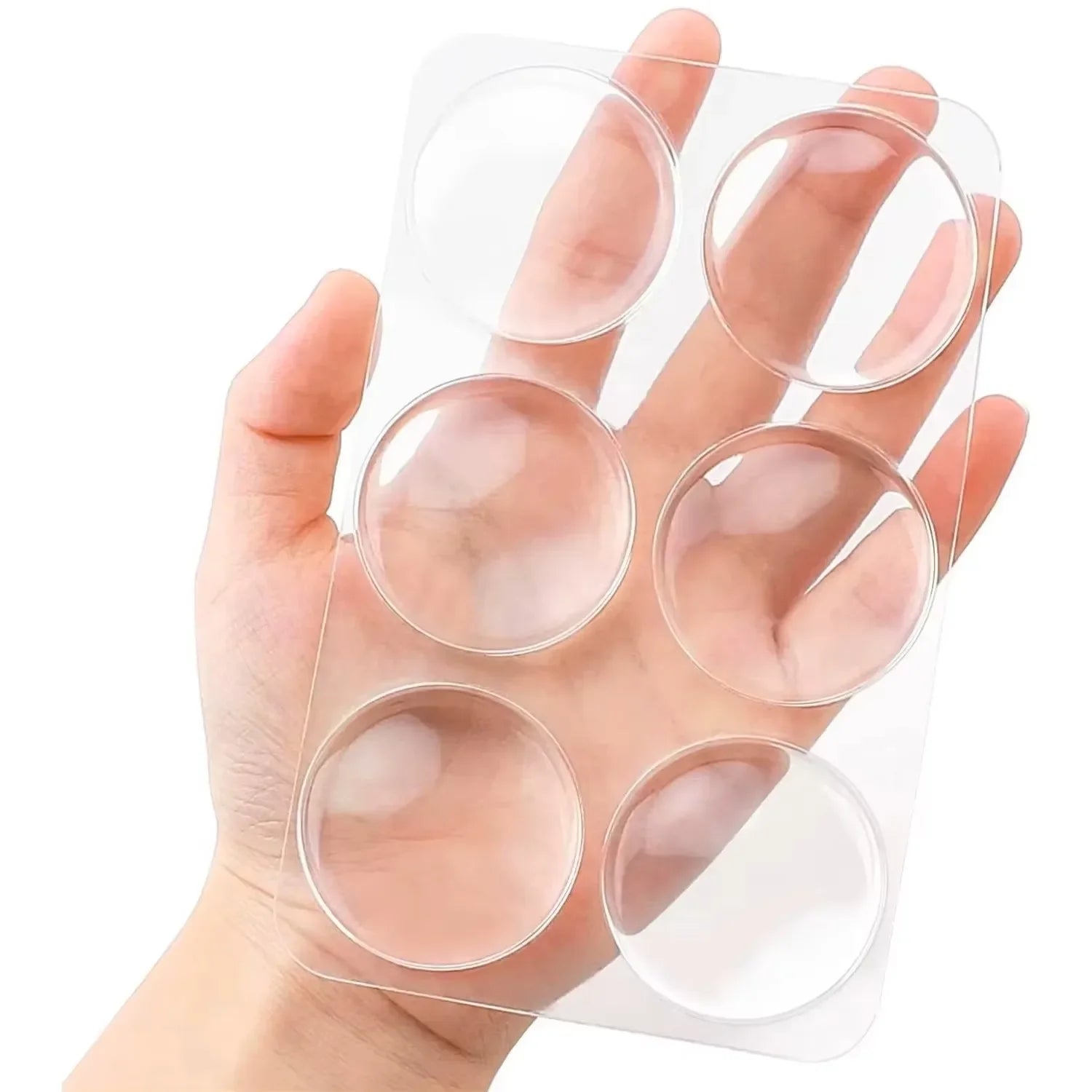 Clear silicone door stopper bumper with self-adhesive backing, designed to protect walls and doors from damage.
