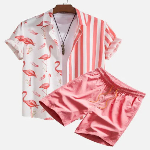 Relax mood men beach shorts set by Raspberry Eurybia featuring stylish, lightweight shorts perfect for summer beach outings.