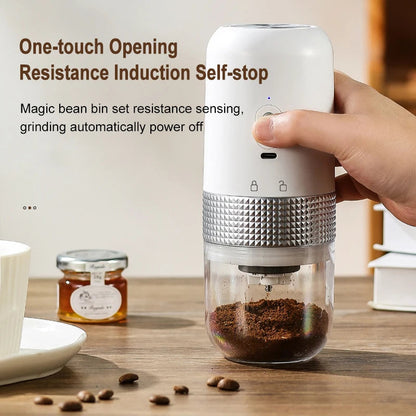Maroon Asteria electric kitchen coffee grinder with USB wireless connectivity and ceramic grinding mechanism.