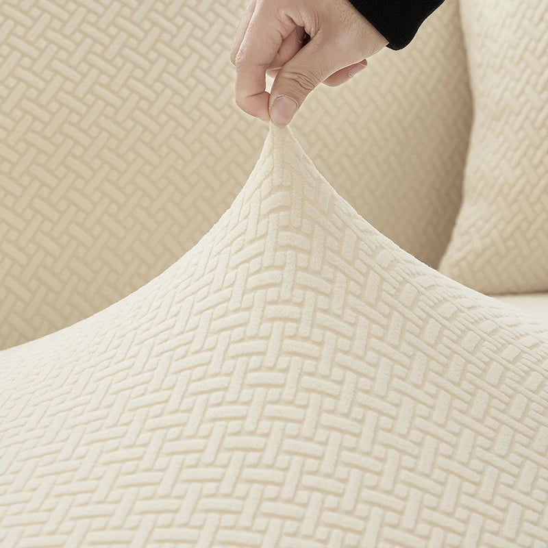 Stretch jacquard elastic sofa cover in polar fabric, designed for living room protection and style, shown on a modern sofa.