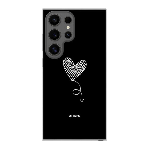 Olive Lemon dark heart Samsung Galaxy S24 Ultra soft phone case showing a black heart design on the cover.