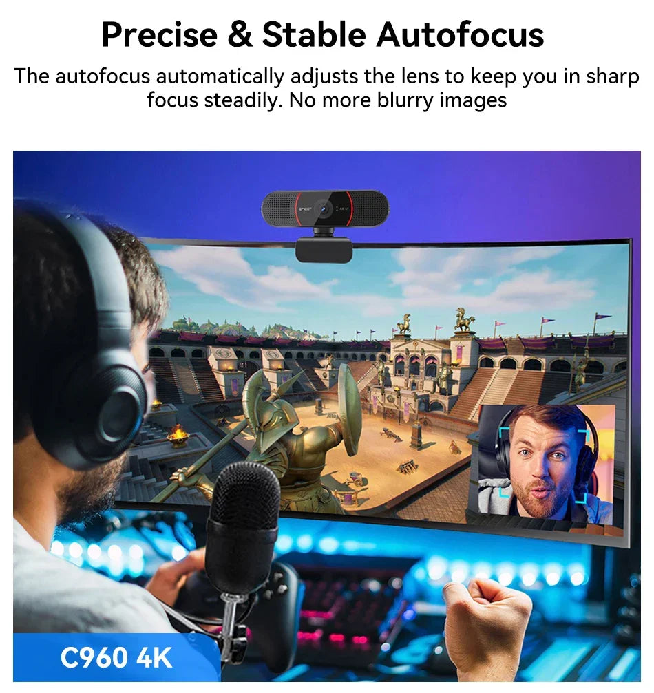 4K USB Webcam with Tripod Sony Sensor Autofocus Black