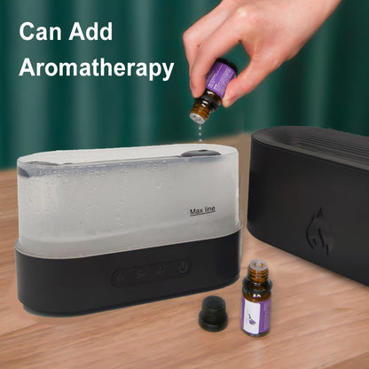 Yellow Pandora essential oil diffuser with flaming effect, adjustable timer, and sleek design for aromatherapy.
