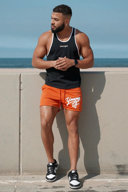 Raspberry Eurybia Young LA trendy beach shorts with vibrant design, soft fabric, and comfortable fit for summer wear.