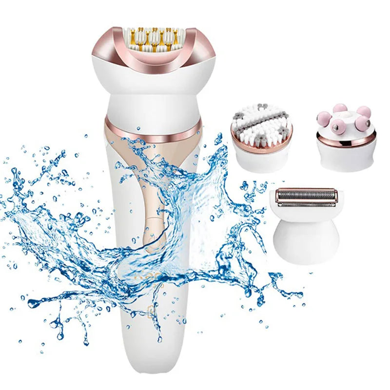 Maroon Asteria 4-in-1 electric lady epilator, bikini trimmer, shaver, and underarm hair removal device in a sleek design.