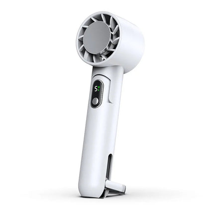 Portable refrigeration handheld fan from Maroon Asteria, featuring a compact design with integrated power bank, suitable for travel.
