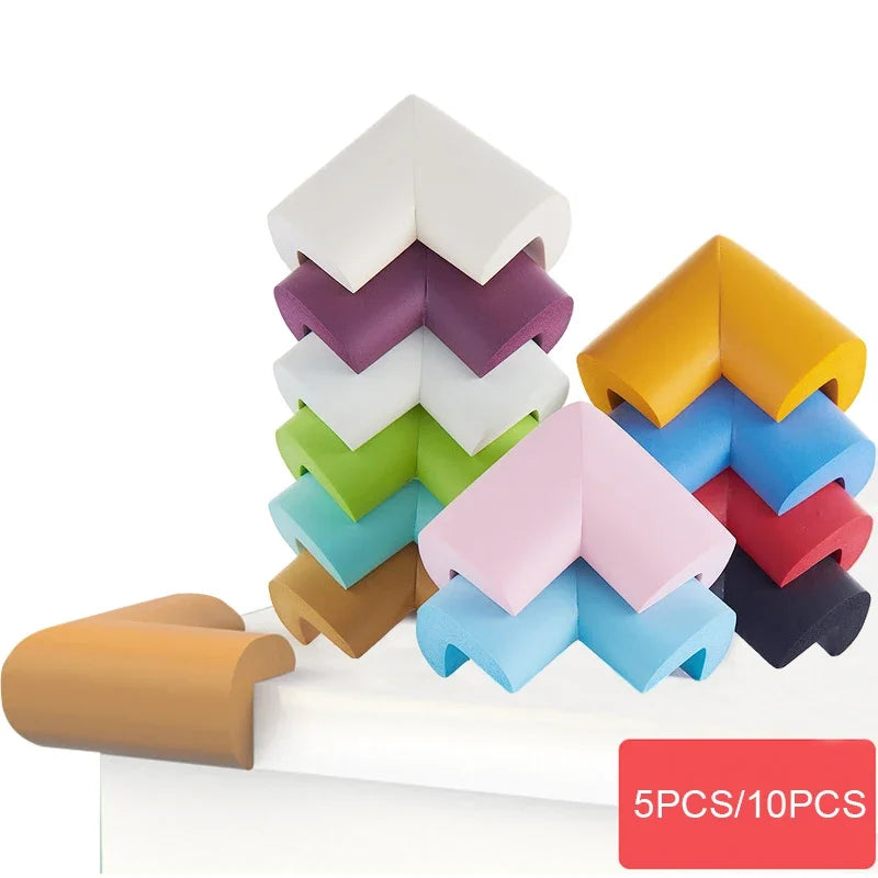 Set of 5/10 soft edge safety corner protectors for toddlers and infants, made of durable material, for home childproofing.