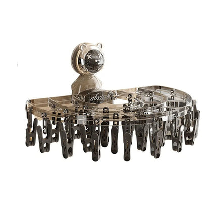 Maroon Asteria foldable sock hanger with clips and suction cup for drying and organization of socks.