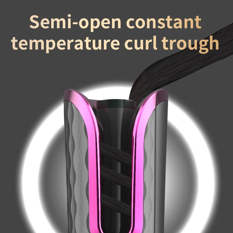 Maroon Asteria automatic hair curler wireless and portable, electric hair curler with USB charging for easy styling.