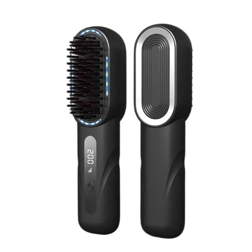 Maroon Asteria wireless hair straightener with shrink design and Type-C charging, featuring a sleek straight hair comb in black.