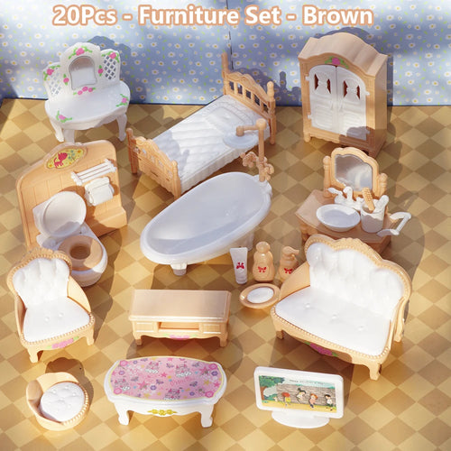 Set of 24 brown miniature dollhouse furniture accessories for kids&