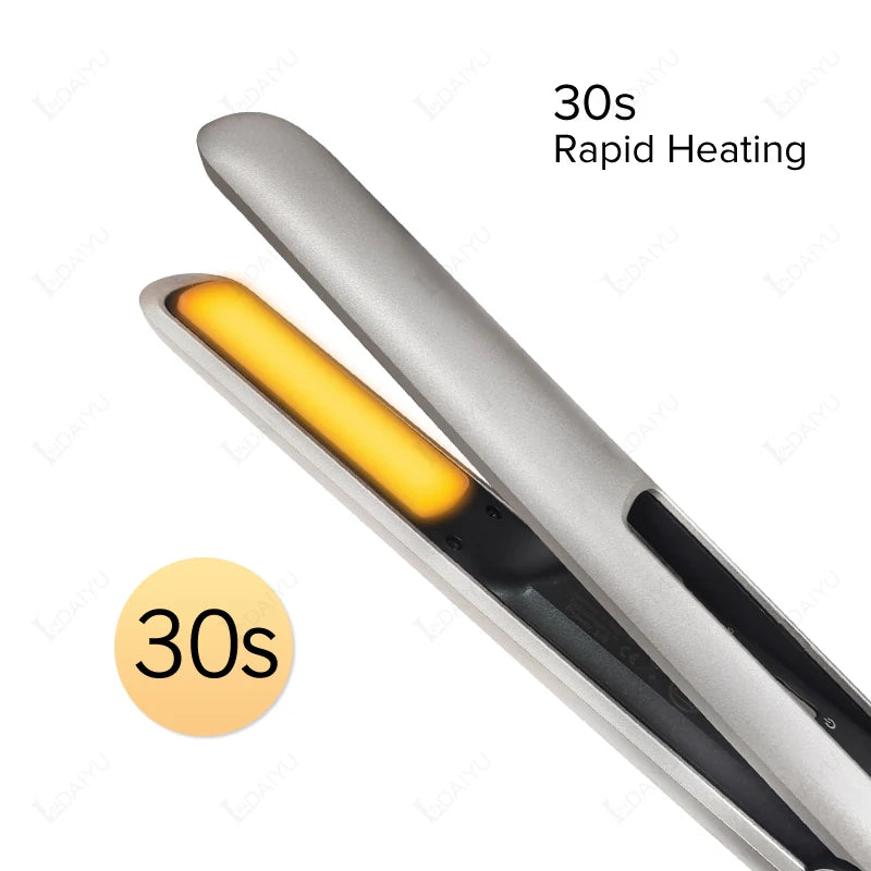 Maroon Asteria cordless mini hair straightener and wireless curler, portable USB hair styling device for easy use.
