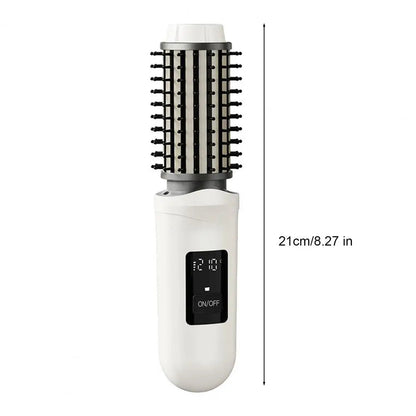 Maroon Asteria cordless USB rechargeable travel heated round curling iron brush for hair styling and curling.