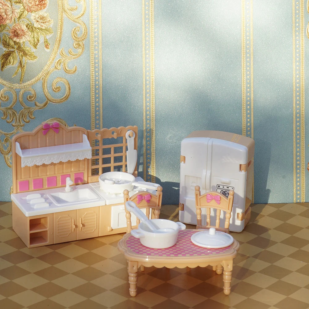 Set of 24 brown miniature dollhouse furniture accessories for kids’ toy play, detailed and cute miniature home decor pieces.