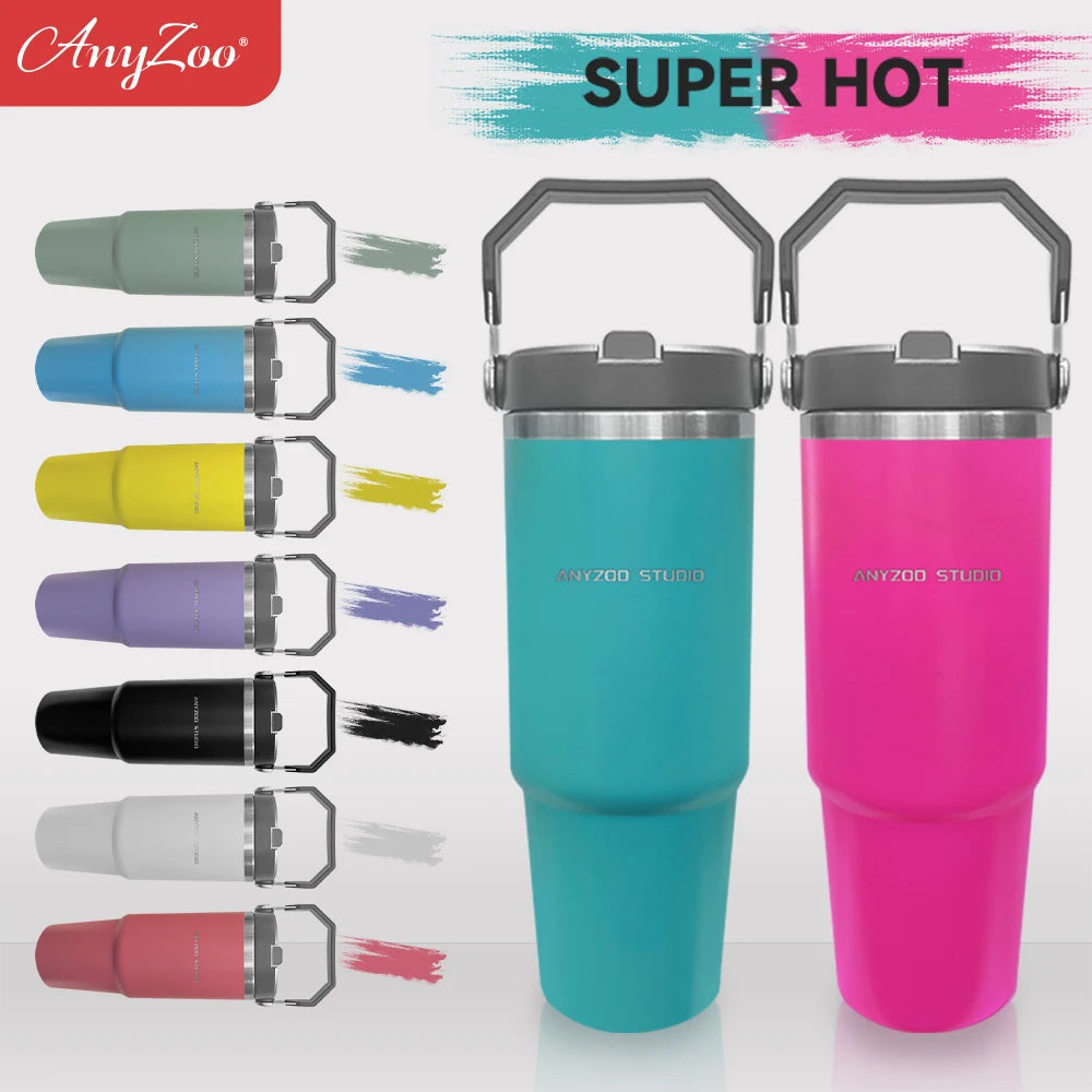 Raspberry Eurybia stainless steel 900ml tumbler with secure lid, sleek silver drinkware for hot and cold beverages.
