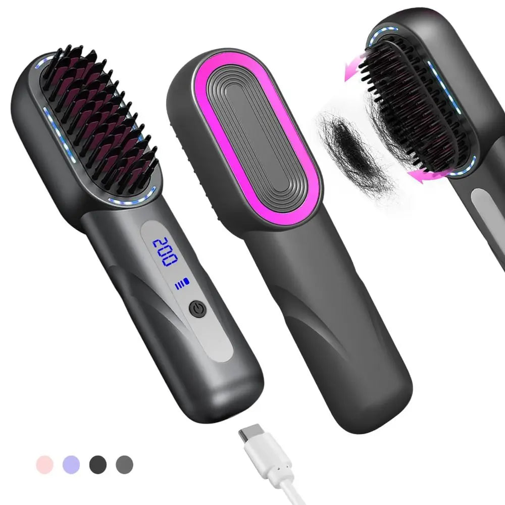 Maroon Asteria wireless hair straightener with shrink design and Type-C charging, shown as a sleek straight hair comb in the image.
