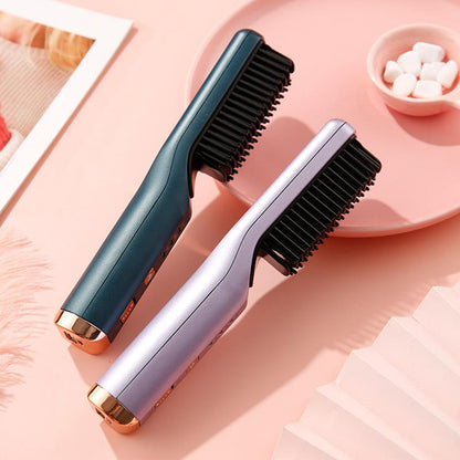 Maroon Asteria portable wireless hair straightener and curling iron with ion comb, USB rechargeable for versatile hair styling.