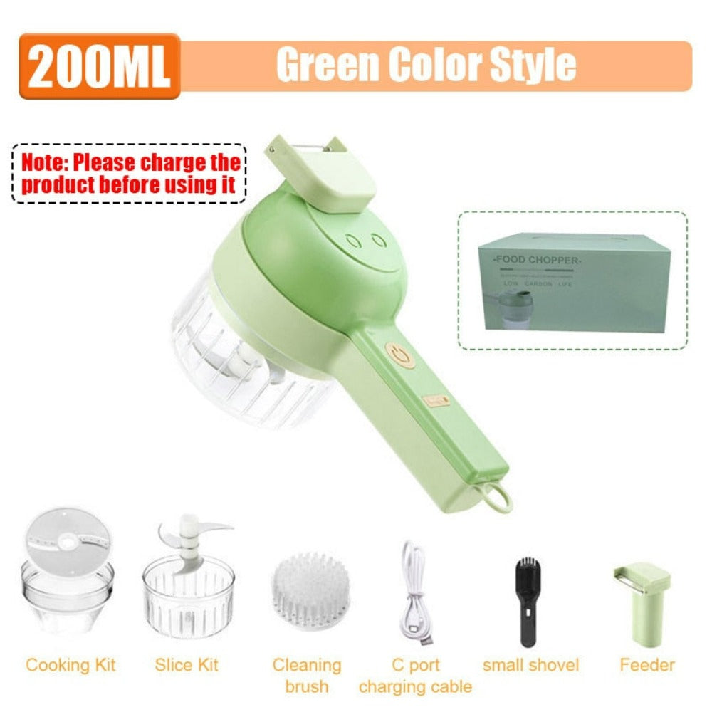 Yellow Pandora portable handheld 4-in-1 electric vegetable slicer for kitchen use with multiple slicing options.