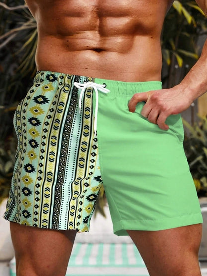 Raspberry Eurybia Hawaiian vacation beach shorts with vibrant floral and tropical patterns, perfect for beach or casual wear.