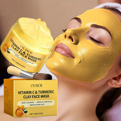 Pear Poppy Vitamin C and Turmeric exfoliating facial mask in a jar, showcasing the bright orange mask with natural ingredients.