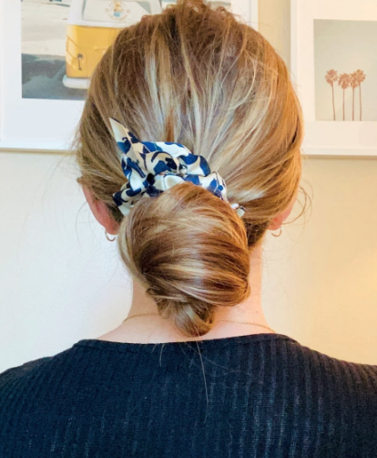 Green Athena chiffon hair scrunchie with soft, flowing fabric and elastic band, perfect for stylish hair accessories.