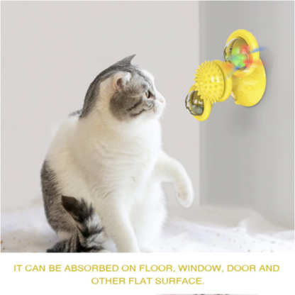 Yellow Pandora Cats Whirling LED Balls for pets, showing colorful LED lights spinning inside playful cat toys.