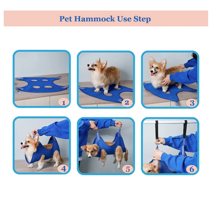 Yellow Pandora cat grooming restraint bag with hammock, designed to securely hold and comfort cats during grooming sessions.