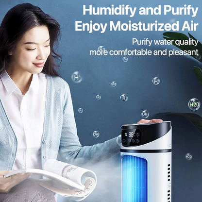 Yellow Pandora mini portable water and air cooling fan for home and garden, compact and lightweight for personal cooling.