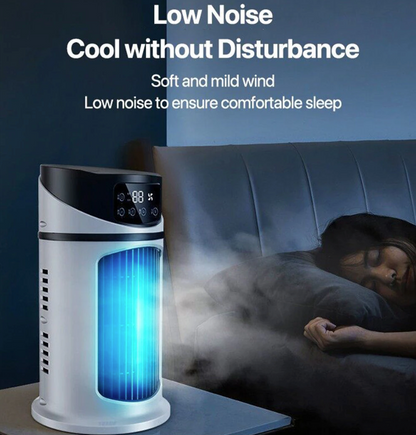 Yellow Pandora mini portable water air cooling fan for home and garden, compact device with water misting feature.