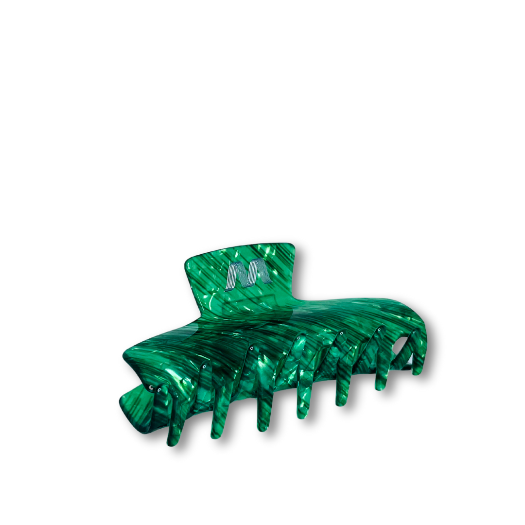Green Saffron Jade Hair Claw clip for haircare, featuring a smooth, polished jade finish and secure grip for styling.