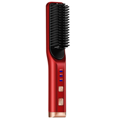 Maroon Asteria portable wireless hair straightener and curling iron with ion comb, USB rechargeable for versatile hair styling.