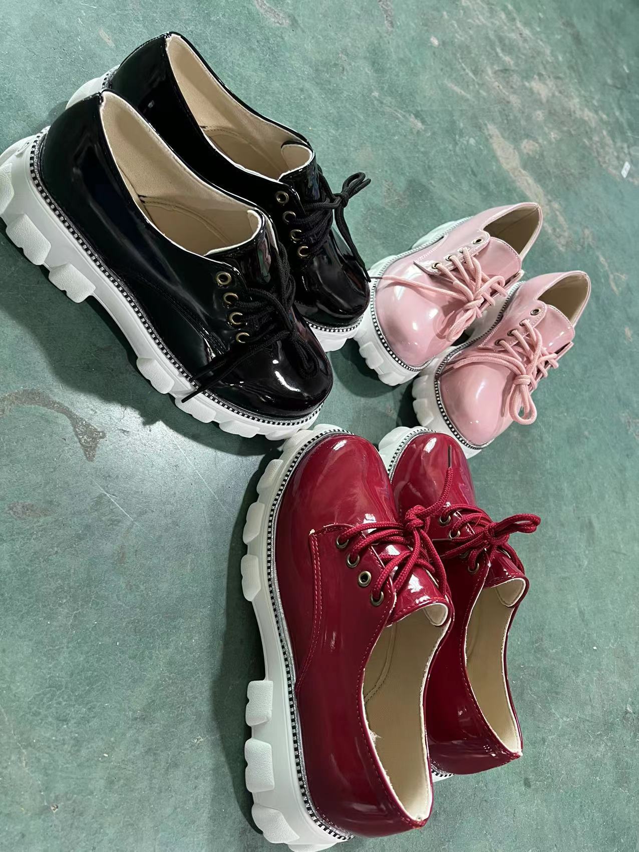 Pink thick heel flat platform Oxford shoes for women by Coffee Jasper, featuring stylish design and comfortable footwear.