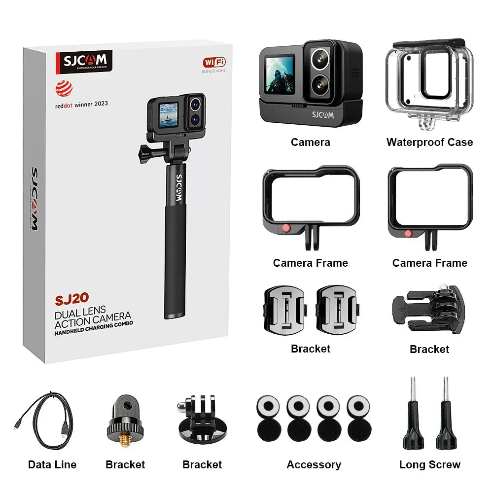 4K Dual-Lens Action Camera Power Stick Included Black