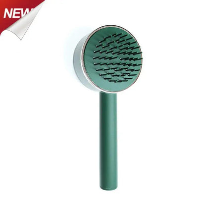 White Eucalyptus self-cleaning hair brush for women with scalp massage, designed for hair loss and easy cleaning.