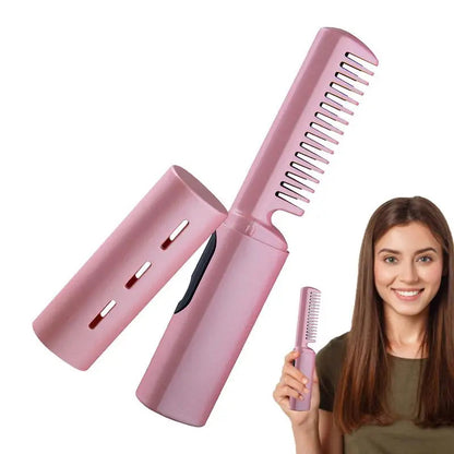 Maroon Asteria cordless USB rechargeable mini hair straightener comb for curly hair, compact and easy to use.