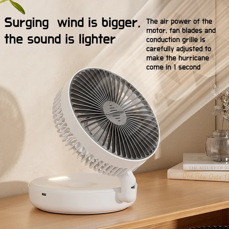 Maroon Asteria 6-inch foldable glow-in-the-dark fan used as home decor, featuring USB connection and quiet operation.