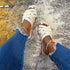 Red Iphigenia summer casual outdoor leather slippers in blue, pink, and beige, featuring flat soles and open-toe design.