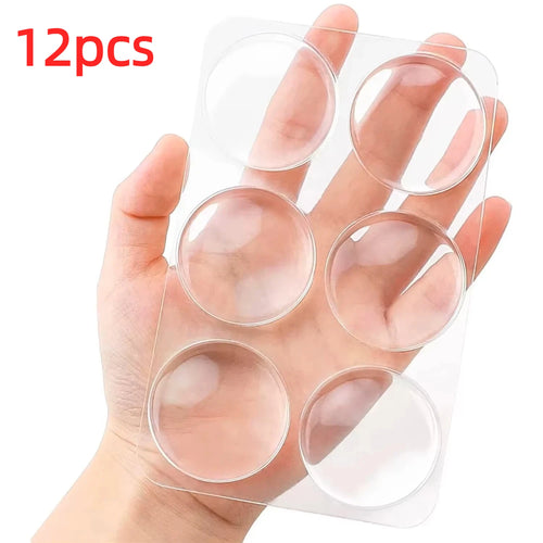 Transparent soft silicone door stopper bumper with self-adhesive backing, designed to protect walls and doors from impact.