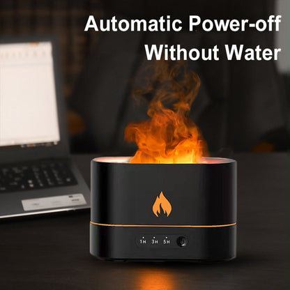 Yellow Pandora essential oil diffuser with flaming effect, timer, and sleek design for aromatherapy and relaxing ambiance.