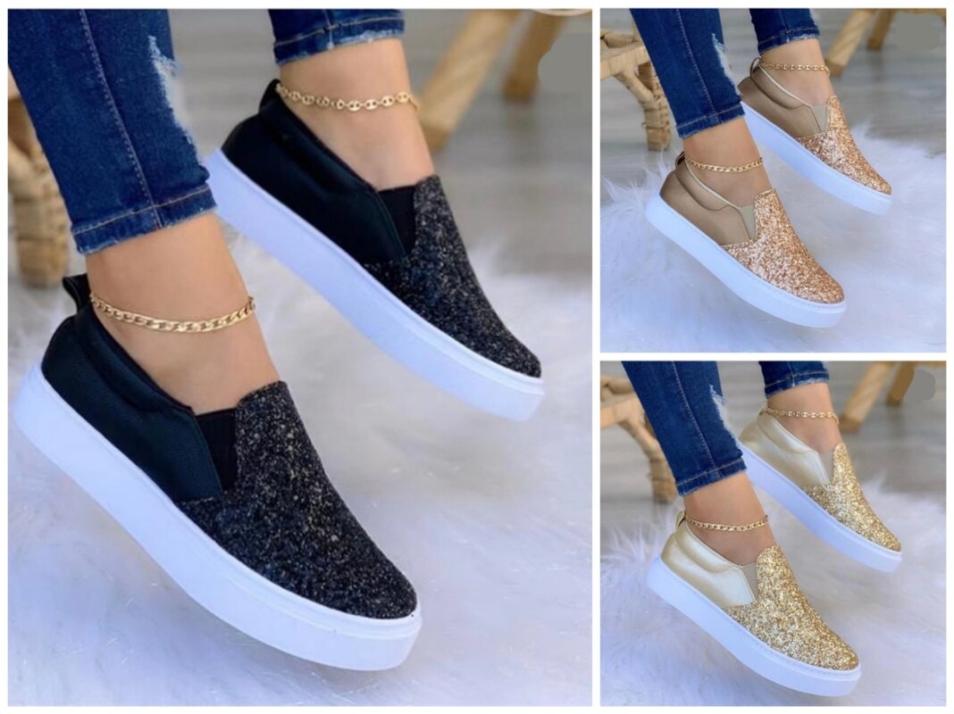 Red Iphigenia crystal flat loafers for women in gold, black, and rose gold with elegant moccasin-style design.