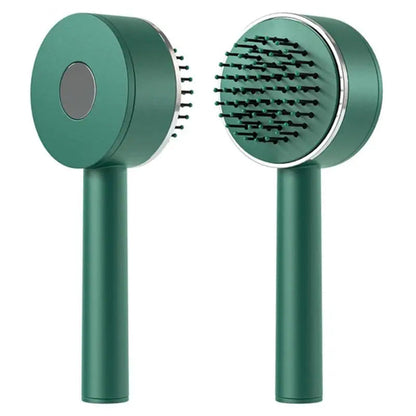 White Eucalyptus self-cleaning hair brush for women with scalp massage, designed to reduce hair loss and clean hair thoroughly.