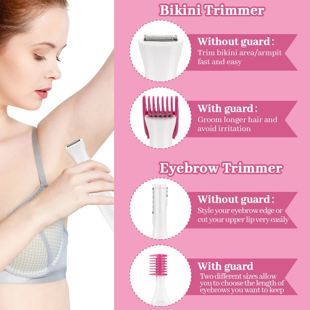 Maroon Asteria 5-in-1 electric hair removal and shaving machine for women, mini trimmer razor with multiple attachments.