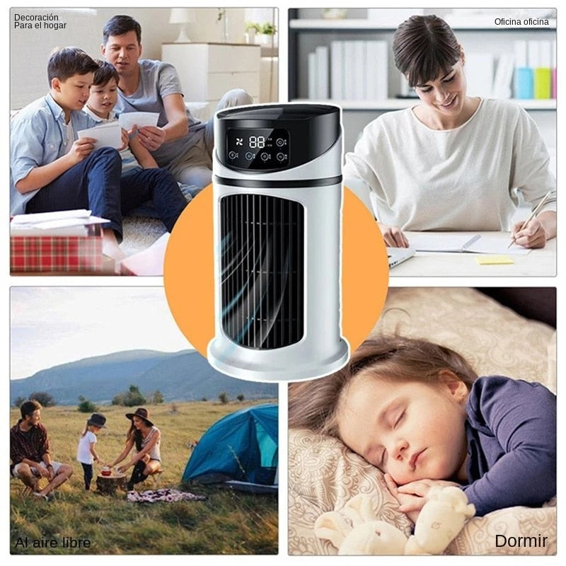 Yellow Pandora Mini Portable Water and Air Cooling Fan for home and garden, compact and handheld with water spray feature.