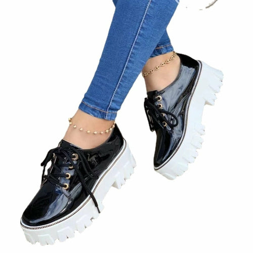Pink and red thick heel flat platform Oxford shoes for women by Coffee Jasper, featuring stylish and comfortable footwear design.