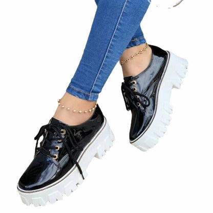 Pink and red thick heel flat platform Oxford shoes for women by Coffee Jasper, featuring stylish and comfortable footwear design.