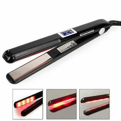 Maroon Asteria infrared and ultrasonic professional hair straightener for cold hair care, with sleek design and ergonomic handle.